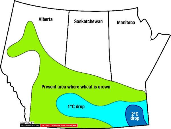 superficie de production canadienne de bl par rapport  la temprature
